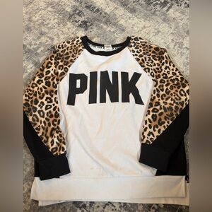PINK Victoria's Secret Leopard Sleeve Crew Neck